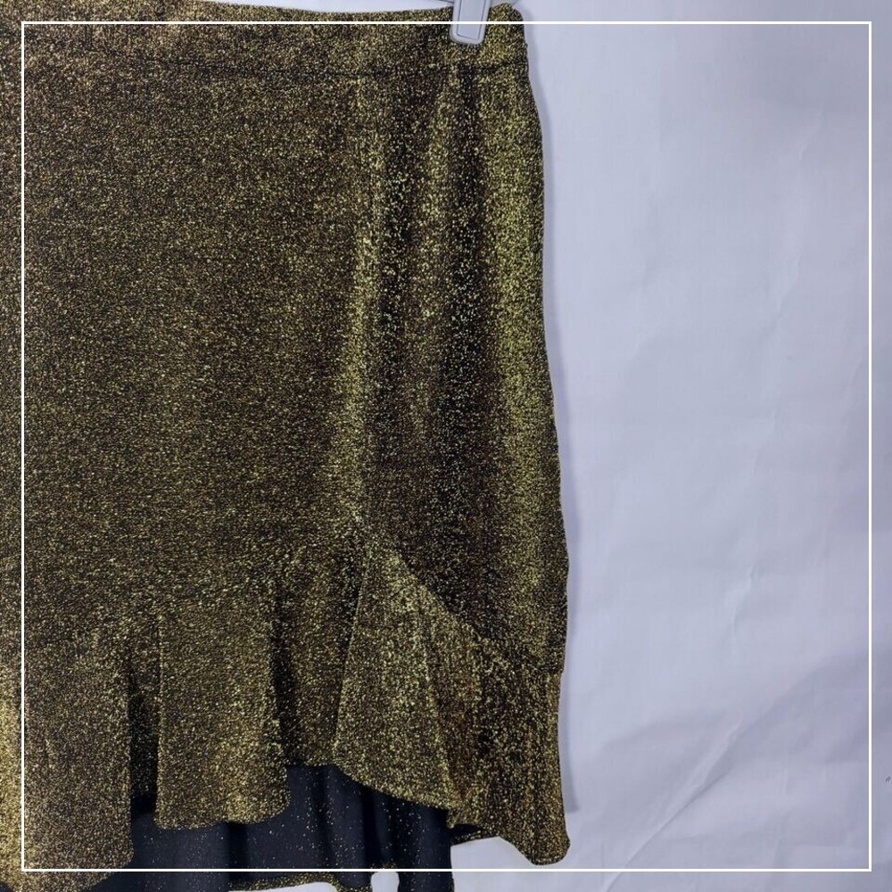 Michael‎ Kors Women Skirt L Gold Metallic Shimmer Hi Lo Stretch Trumpet Disco - Picture 3 of 13